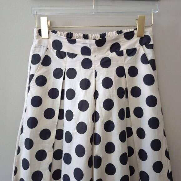 EUC Julietta ecru & black polka dot & floral jacquard print pleated culottes M L - Picture 5 of 6